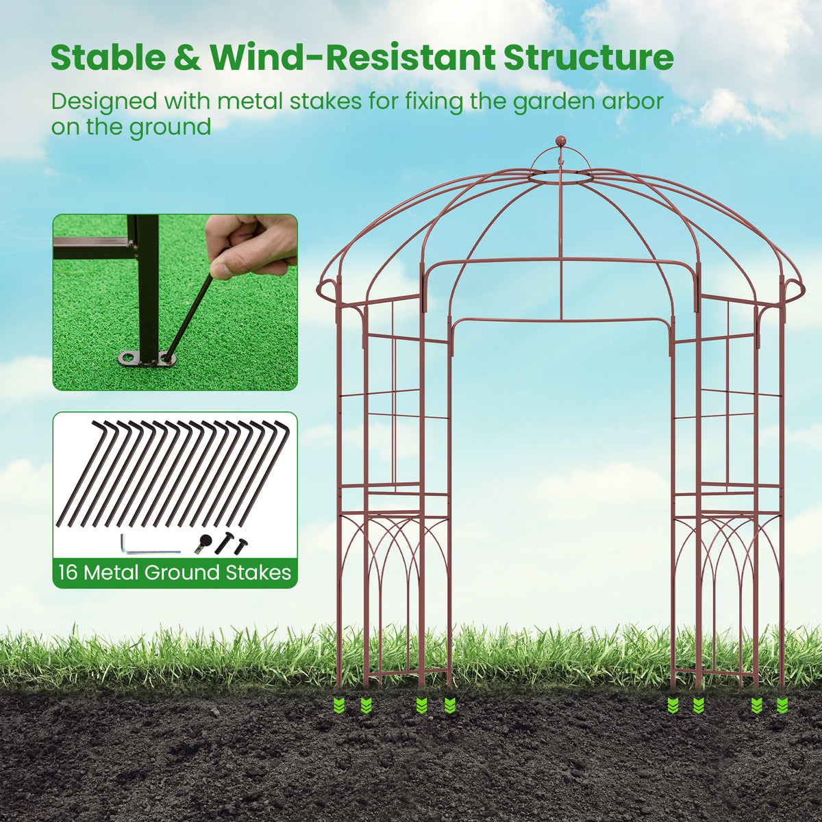 Birdcage Shape Garden Arbor, 211cm Wide x 256cm High
