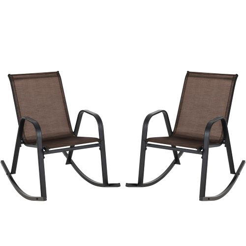 2pcs Patio Rocking Ergonomic Chair w/Sturdy Metal Rocker &Breathable Fabric Seat