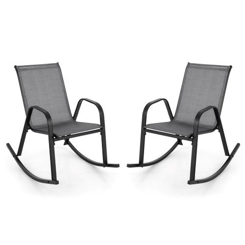 2pcs Patio Rocking Ergonomic Chair w/Sturdy Metal Rocker &Breathable Fabric Seat