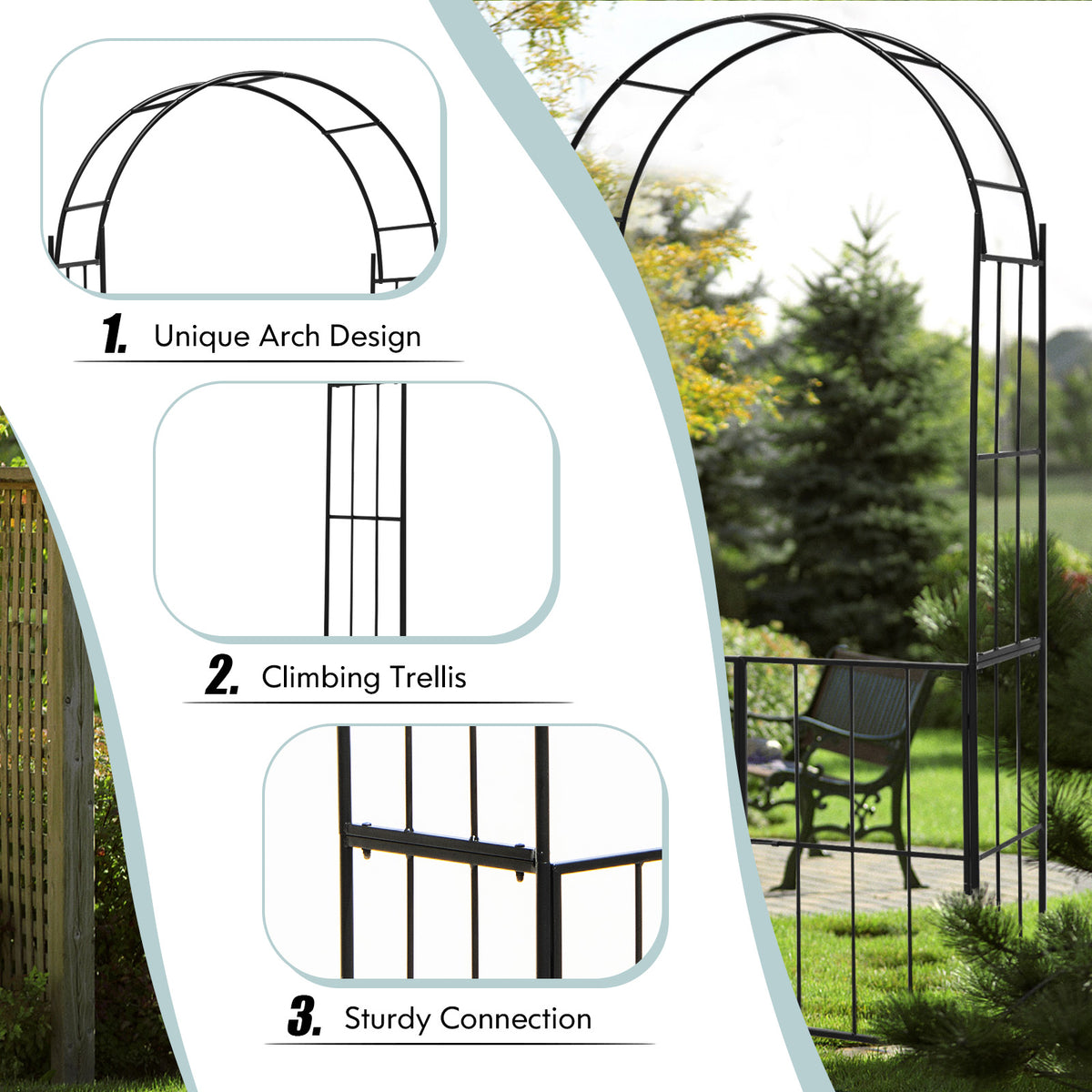 230CM Tall Heavy-Duty Metal Arbour Archway for Climbing Plant Rose Vine