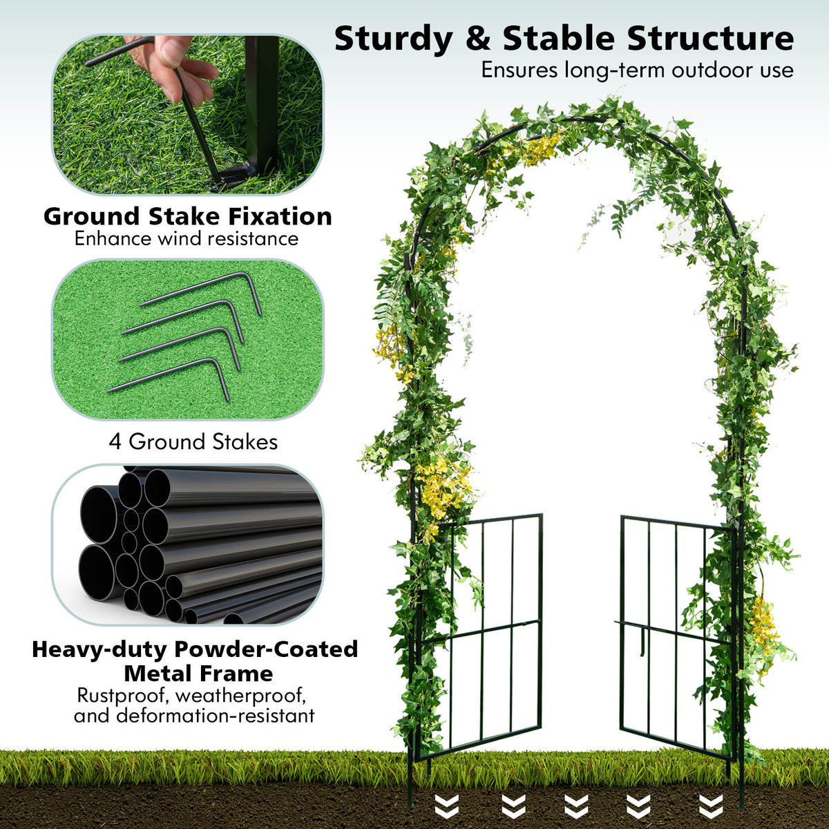 230CM Tall Heavy-Duty Metal Arbour Archway for Climbing Plant Rose Vine
