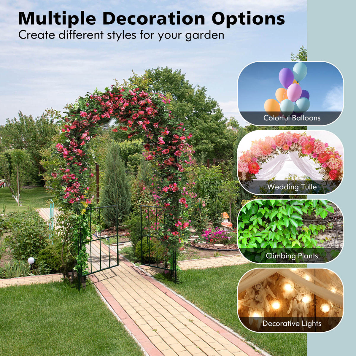 230CM Tall Heavy-Duty Metal Arbour Archway for Climbing Plant Rose Vine
