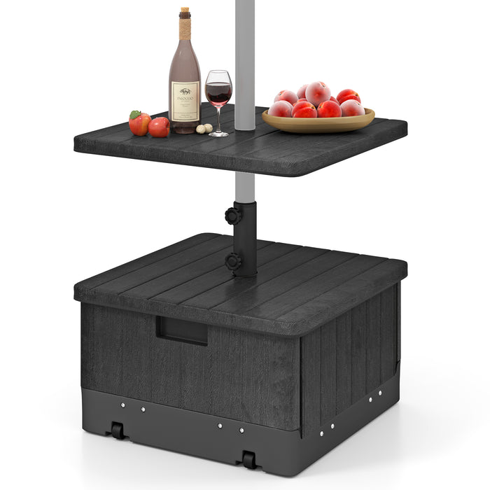 80kg Outdoor Fillable Umbrella Base w/ Table Tray, Weighted Bag, Wheel, Handle