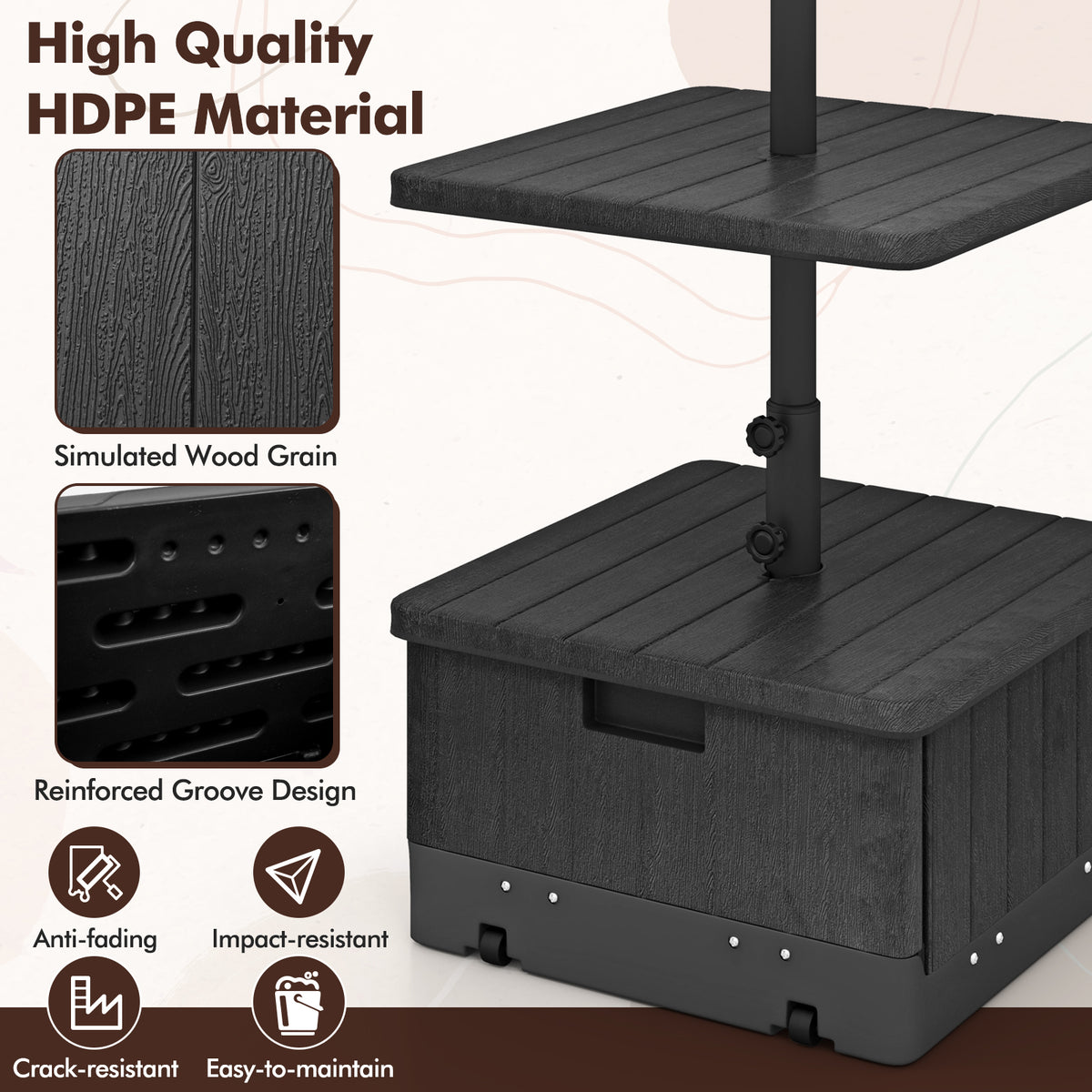 80kg Outdoor Fillable Umbrella Base w/ Table Tray, Weighted Bag, Wheel, Handle