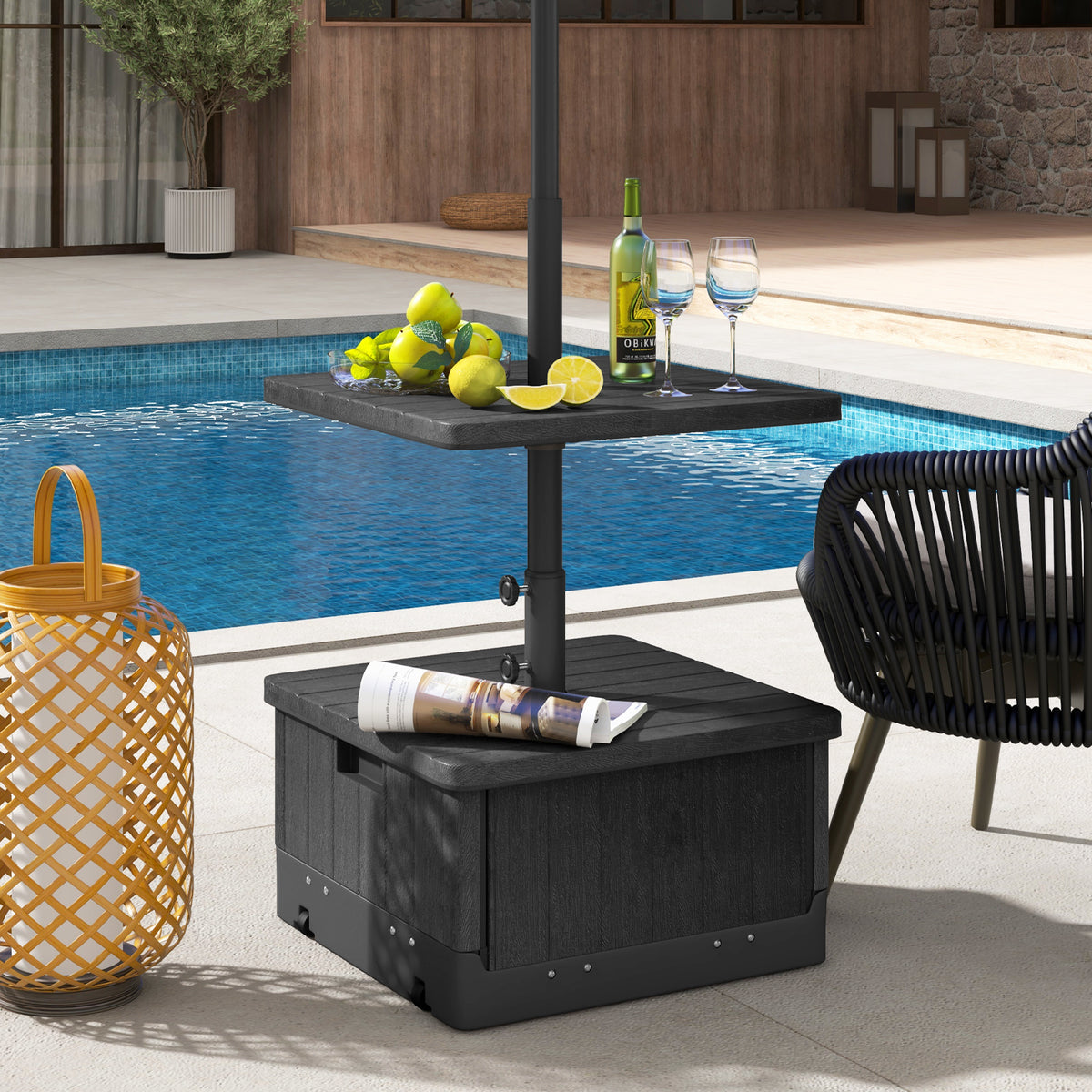 80kg Outdoor Fillable Umbrella Base w/ Table Tray, Weighted Bag, Wheel, Handle