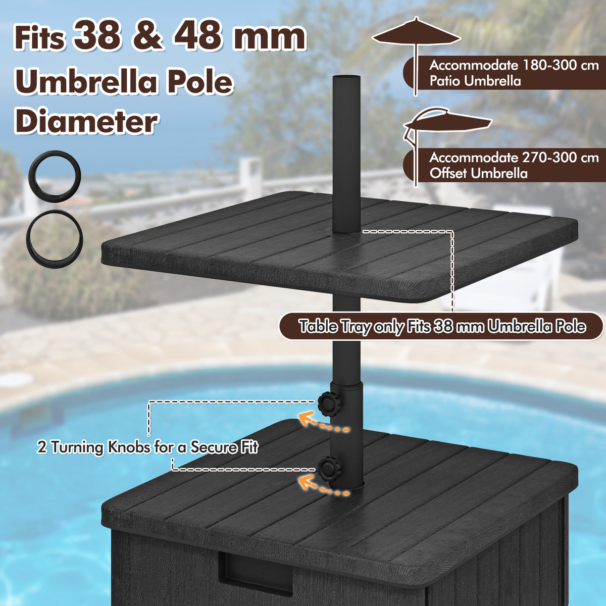 80kg Outdoor Fillable Umbrella Base w/ Table Tray, Weighted Bag, Wheel, Handle