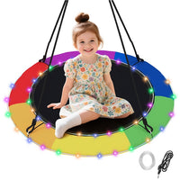 40”/100CM Saucer Tree Swing with LED Lights, Indoor Outdoor Saucer Swing for Kids Adults w/Adjustable Multi-Strand Hanging Ropes