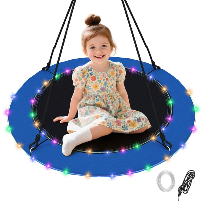 40”/100CM Saucer Tree Swing with LED Lights, Indoor Outdoor Saucer Swing for Kids Adults w/Adjustable Multi-Strand Hanging Ropes