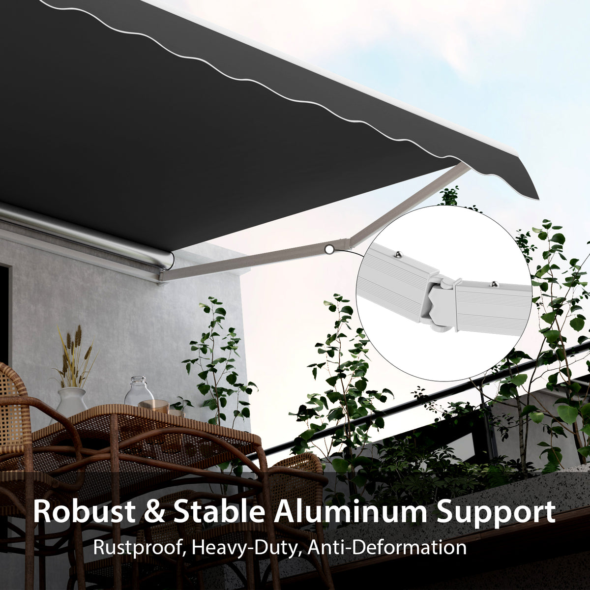 4 x 2.5 m Retractable Awning, Patio Sunshade Shelter with Manual Hand Crank & Heavy-Duty Aluminum Frame