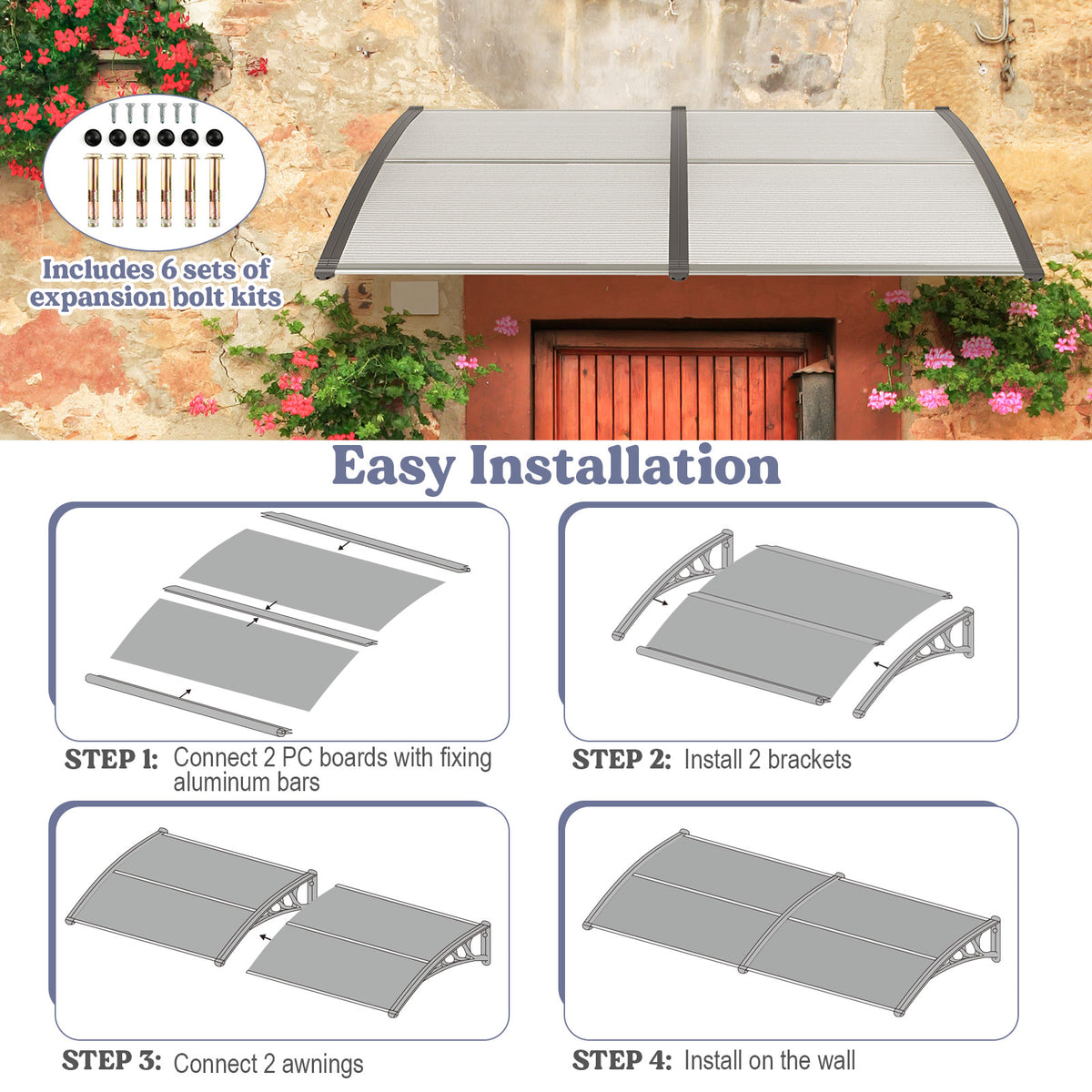 199 x 99 cm Window Awning Door Canopy Exterior