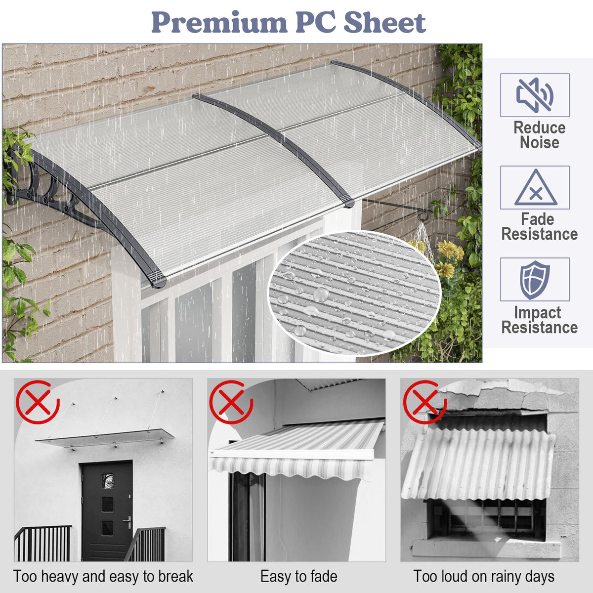 199 x 99 cm Window Awning Door Canopy Exterior