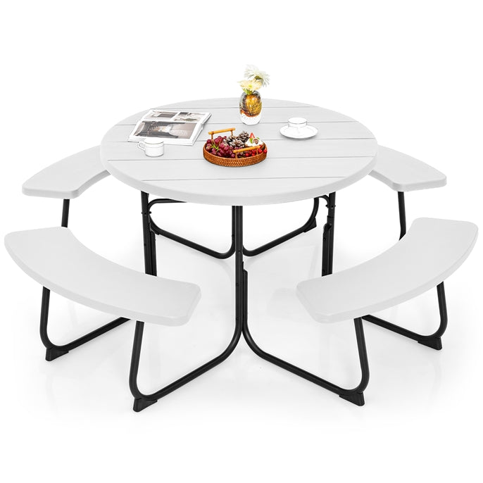 8-Person Round Picnic Table Bench Set