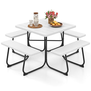8-person Square Picnic Table Bench Set with 4 Benches 225 KG Capacity