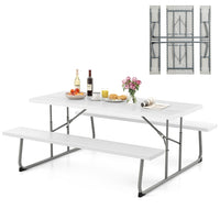Folding Picnic Table with 2 Benches with Metal Frame and All-Weather HDPE Tabletop