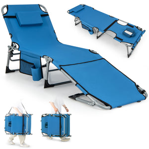 Outdoor Folding Chaise Lounge Chair, 5-position Lounge Chair with Adjustable Footrest