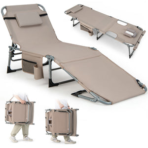 Outdoor Folding Chaise Lounge Chair, 5-position Lounge Chair with Adjustable Footrest