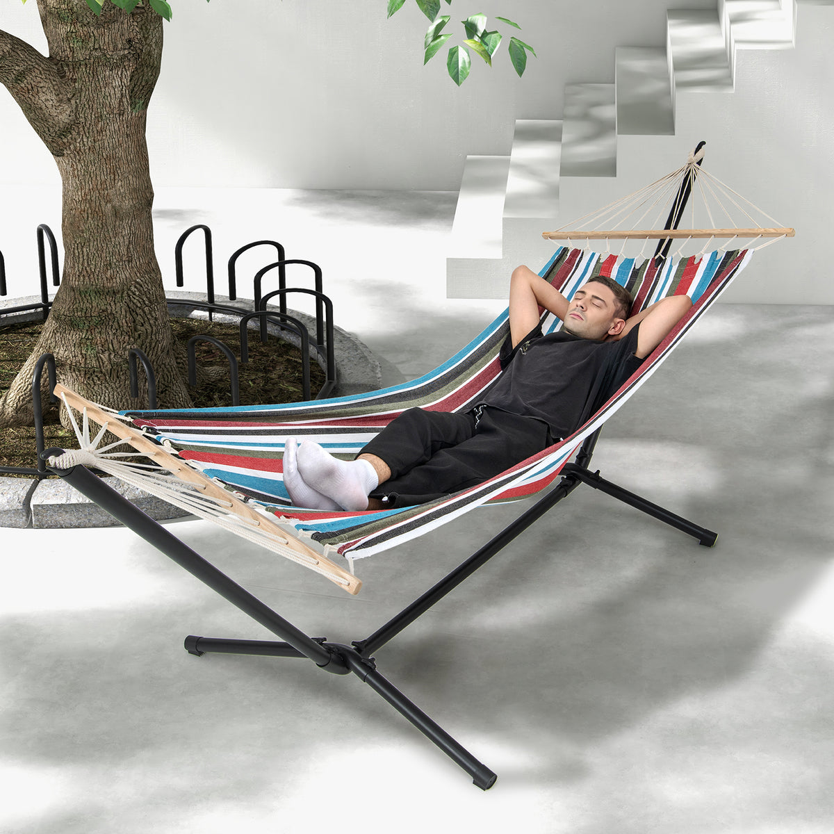 Portable Hammock with Stand, Outdoor Hammock with Space-saving Metal Frame