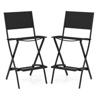 Outdoor Bar Chair Set of 2, Folding Bar Height Stool with Metal Frame & Footrest, Patio Bar Stool for Balcony, Garden & Poolside, Blue/Coffee