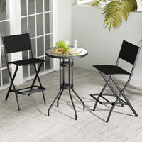 Outdoor Bar Chair Set of 2, Folding Bar Height Stool with Metal Frame & Footrest, Patio Bar Stool for Balcony, Garden & Poolside, Blue/Coffee