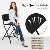 Outdoor Bar Chair Set of 2, Folding Bar Height Stool with Metal Frame & Footrest, Patio Bar Stool for Balcony, Garden & Poolside, Blue/Coffee