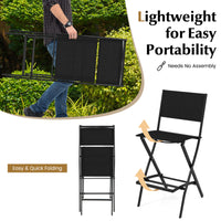 Outdoor Bar Chair Set of 2, Folding Bar Height Stool with Metal Frame & Footrest, Patio Bar Stool for Balcony, Garden & Poolside, Blue/Coffee