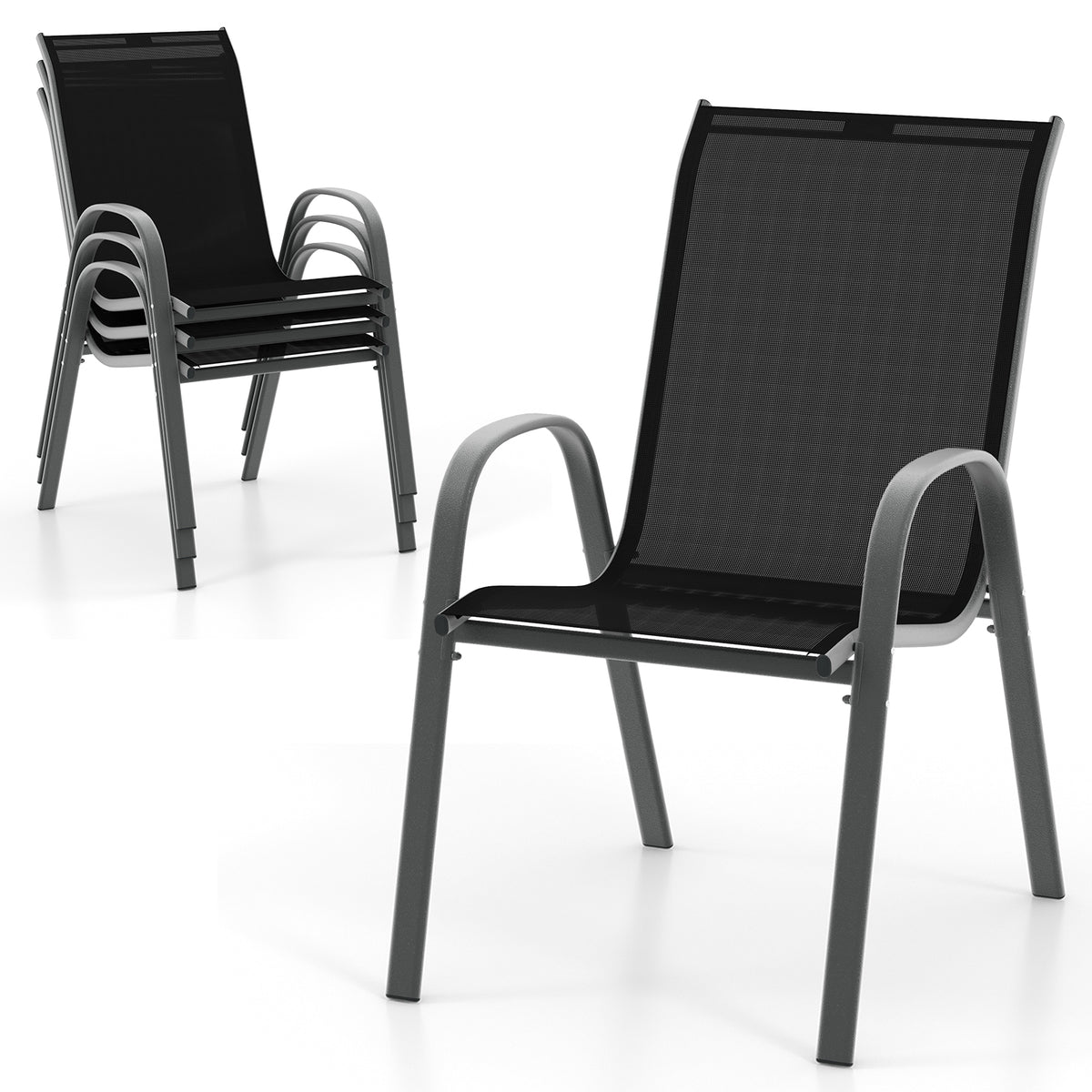 Set of 4 Outdoor Patio Chairs, Stackable Armchair with Weather-Resistant Fabric