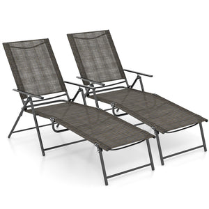 Patio Folding Chaise Lounge Chairs, 2 Piece Outdoor Recliner