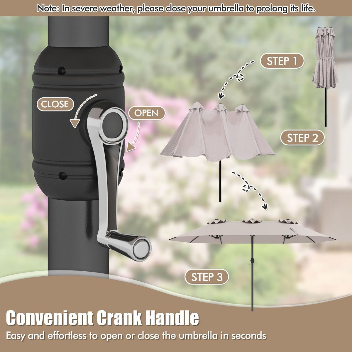 4.6 M Double-Sided Patio Umbrella with Hand-Crank System and Air Vents
