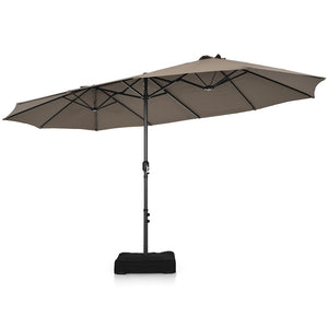 15FT Double-Sided Patio Umbrella, Ultra-Large Twin Garden Umbrella w/ 12-Rib Structure & Hand-Crank System