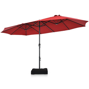 15FT Double-Sided Patio Umbrella, Ultra-Large Twin Garden Umbrella w/ 12-Rib Structure & Hand-Crank System