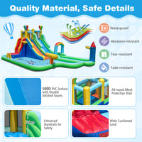Inflatable Water Park, Dual Water Slides with Climbing Wall, Basketball Rim