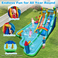 Inflatable Water Park, Dual Water Slides with Climbing Wall, Basketball Rim