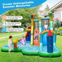 Inflatable Water Park, Dual Water Slides with Climbing Wall, Basketball Rim