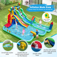 Inflatable Water Park, Dual Water Slides with Climbing Wall, Basketball Rim
