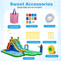Inflatable Water Park, Dual Water Slides with Climbing Wall, Basketball Rim