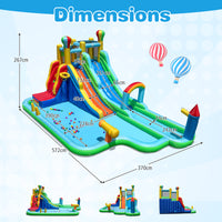 Inflatable Water Park, Dual Water Slides with Climbing Wall, Basketball Rim