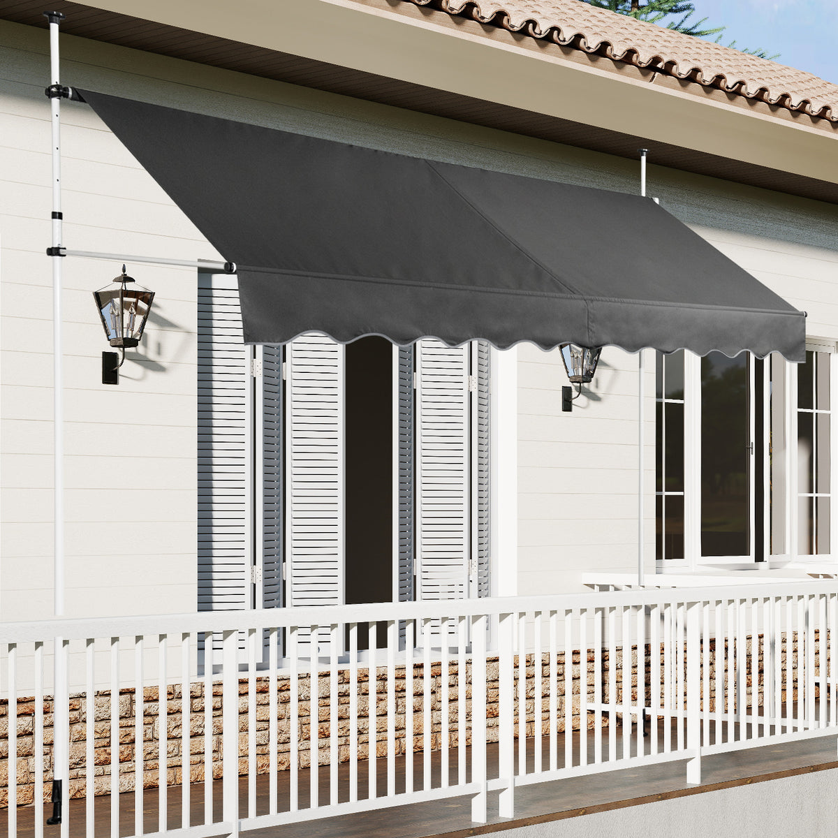3.5M Manual Retractable Awning, 2-3M Height Adjustable Outdoor Sunshade