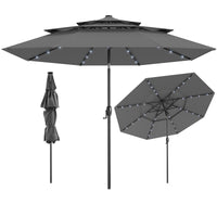 3m Solar Patio Umbrella w/ 32 LED Lights, 3-Tier Vented Top