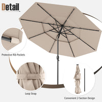 3m Solar Patio Umbrella w/ 32 LED Lights, 3-Tier Vented Top