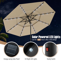 3m Solar Patio Umbrella w/ 32 LED Lights, 3-Tier Vented Top
