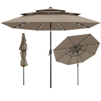 3m Solar Patio Umbrella w/ 32 LED Lights, 3-Tier Vented Top