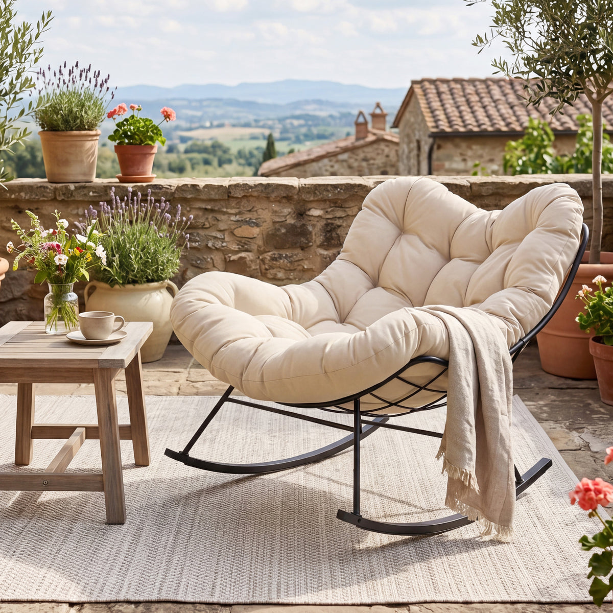 Oversized Papasan Chair with Padded Cushion & Metal Frame