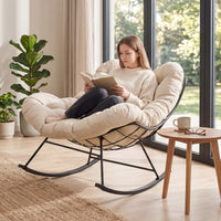 Oversized Papasan Chair with Padded Cushion & Metal Frame