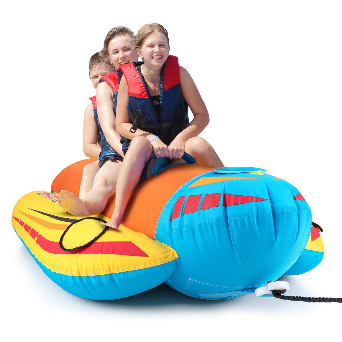 Hot Dog Towable Tube for Boating, 1-3 Person 510 lbs Capacity Inflatable Boat Tube with Full Nylon Cover, Water Sports Towables