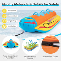 Hot Dog Towable Tube for Boating, 1-3 Person 510 lbs Capacity Inflatable Boat Tube with Full Nylon Cover, Water Sports Towables