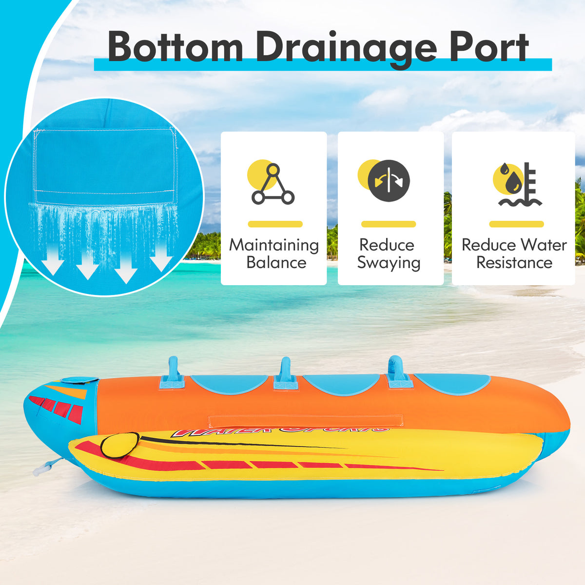 Hot Dog Towable Tube for Boating, 1-3 Person 510 lbs Capacity Inflatable Boat Tube with Full Nylon Cover, Water Sports Towables