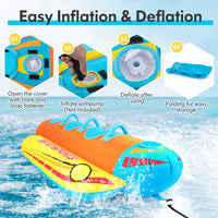 Hot Dog Towable Tube for Boating, 1-3 Person 510 lbs Capacity Inflatable Boat Tube with Full Nylon Cover, Water Sports Towables