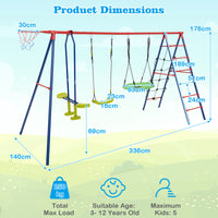 6-in-1 Patio Kids Swing Set Metal Frame with Swings and Climbing Ladder