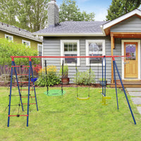 6-in-1 Patio Kids Swing Set Metal Frame with Swings and Climbing Ladder
