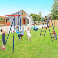 6-in-1 Patio Kids Swing Set Metal Frame with Swings and Climbing Ladder